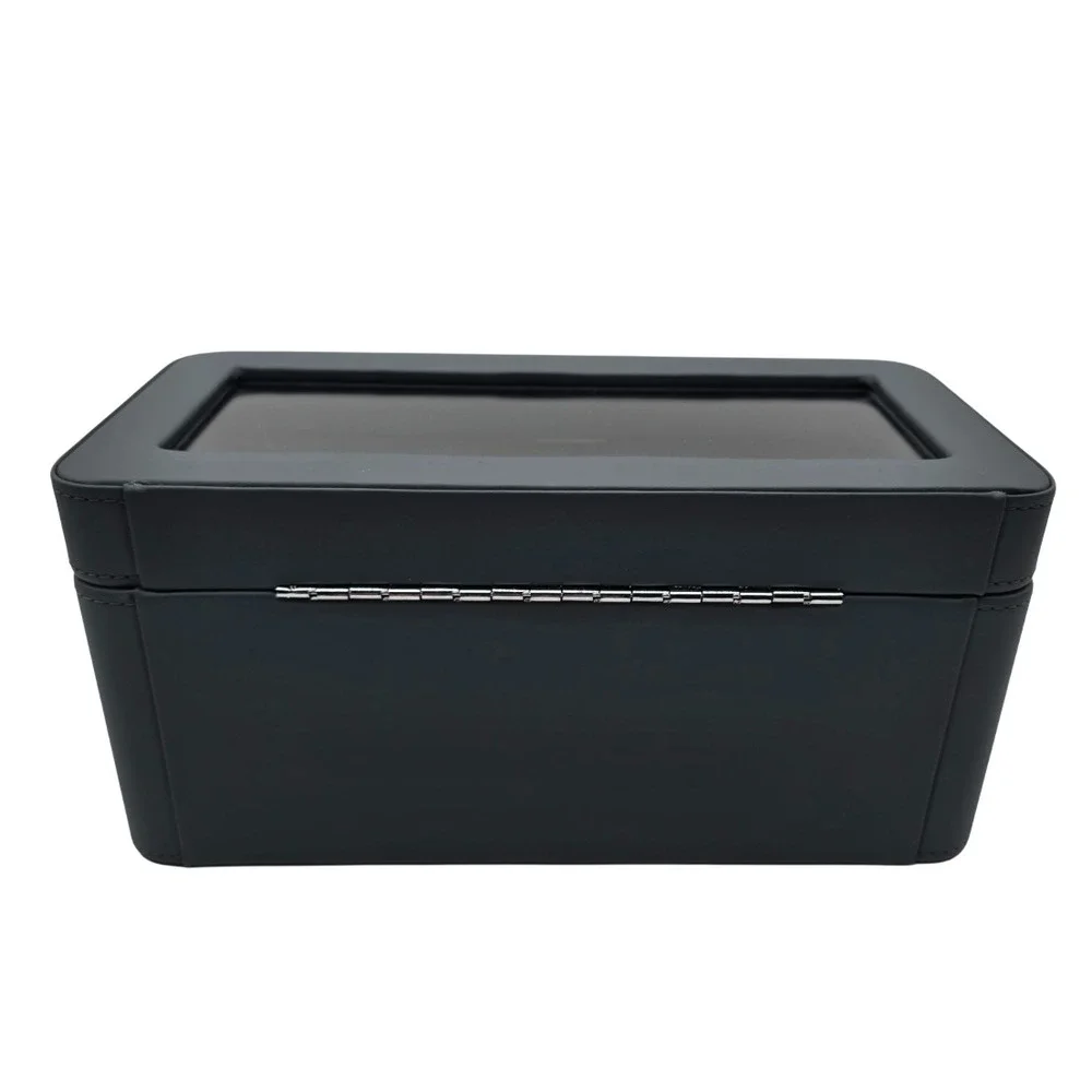 Watch Box Organizer ROTHWELL 4 Slot Carbon Leather Valet Drawer Glass Lid